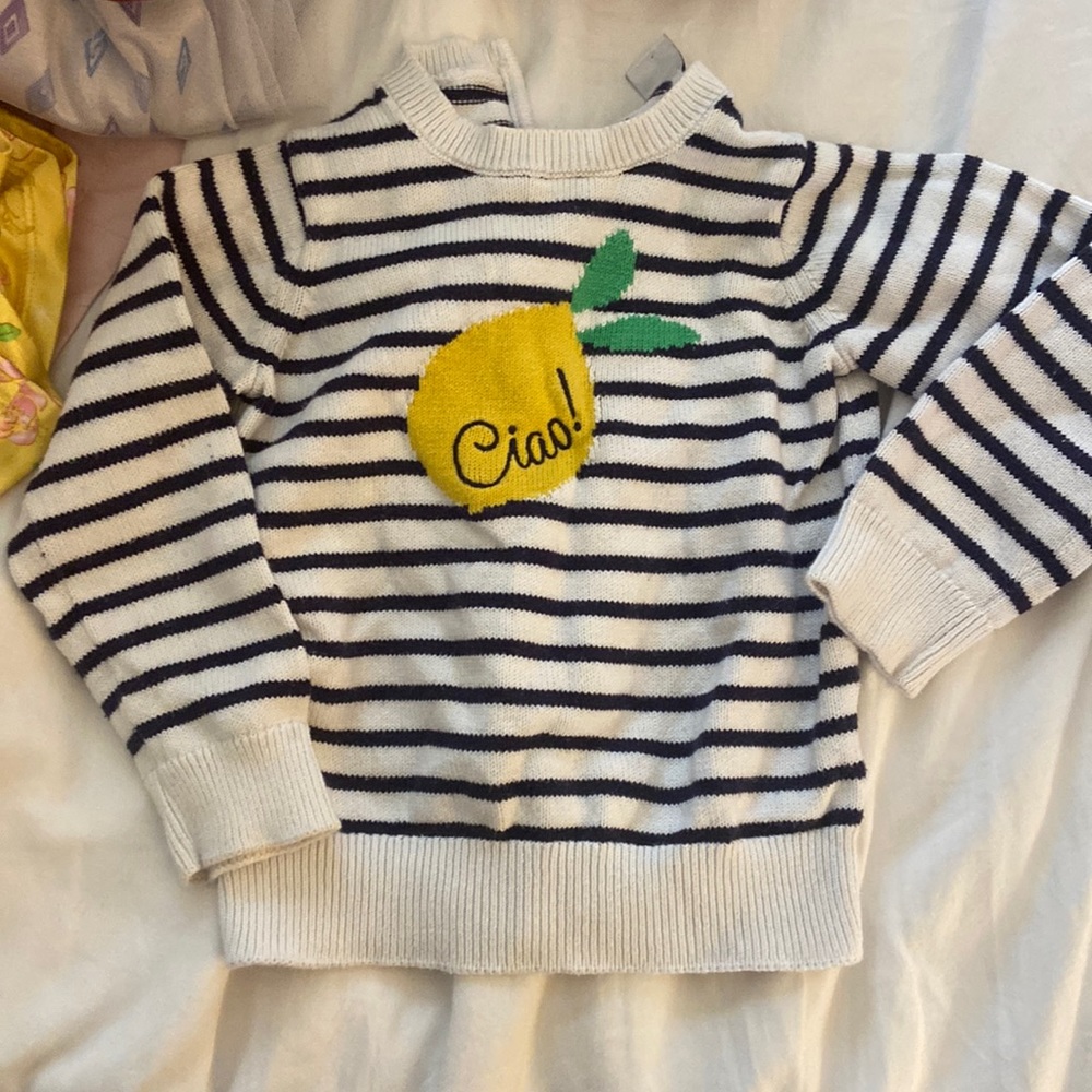 Janie and Jack cotton Ciao Sweater. Size 18-24 mos. Fits up to 3T. Navy and WT